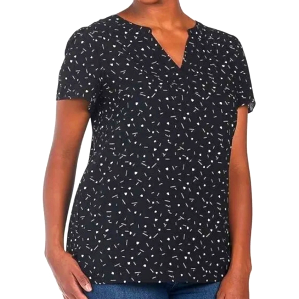 Hilary Radley Black & White heart Blouse Size M